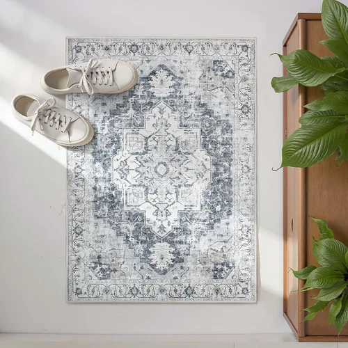 Vista 110 de jinchan Alfombra de Área 2x3 pies Alfombra Vintage de Entrada Lavable Bohemia Tapete Interior para Puerta Medallón Floral Tapete Pequeño para Puerta