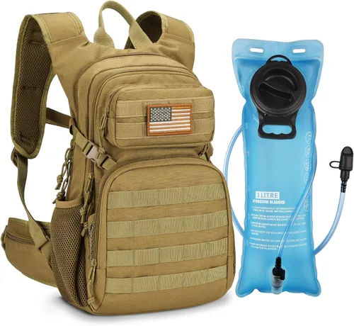 Vista 11 de CVLIFE Mochila táctica de hidratación con vejiga de agua de TPU de 3 L, mochila de senderismo de 22 L para hombres y mujeres, mochila de agua Molle