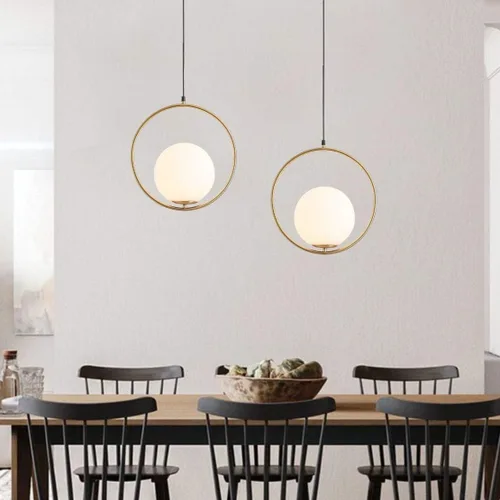 Vista 6 de KCO Lámpara colgante moderna de mediados de siglo con forma de globo grande, 1 luz de latón cepillado dorado colgante colgante de techo, lámpara