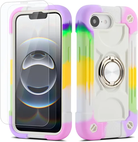Vista 49 de Funda para iPhone 11 de 6.1 pulgadas con soporte de anillo, con 2 protectores de pantalla de vidrio, resistente a los golpes, resistente a