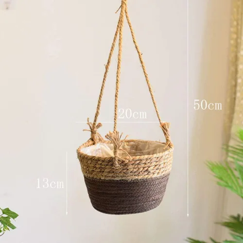 Vista 3 de WYSRJ - Maceta colgante de cuerda de yute de 8 pulgadas, cesta tejida para plantas, macramé, soporte para plantas, cestas de almacenamiento