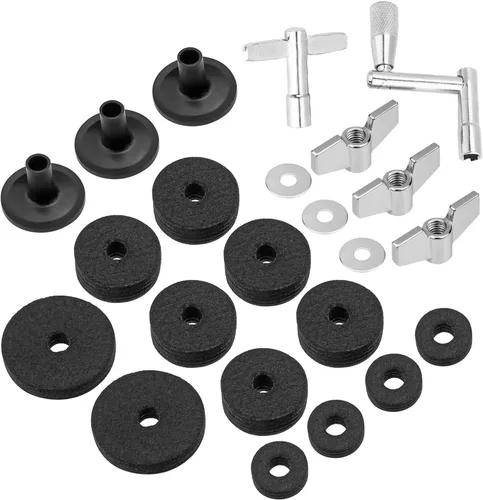 Vista 8 de Juego de accesorios de platillos de 21 piezas, fundas de soporte, fieltros, arandelas y tuercas de ala para batería (negro)