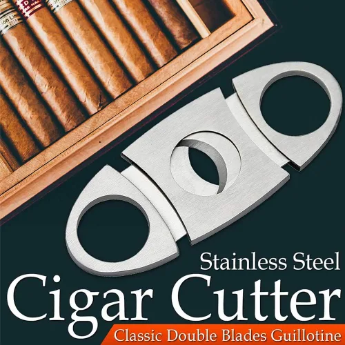 Vista 4 de Cortador de puros, guillotina de acero inoxidable liso para puros, hoja de doble corte, 1 paquete de accesorios exquisitos plateados para cigarros