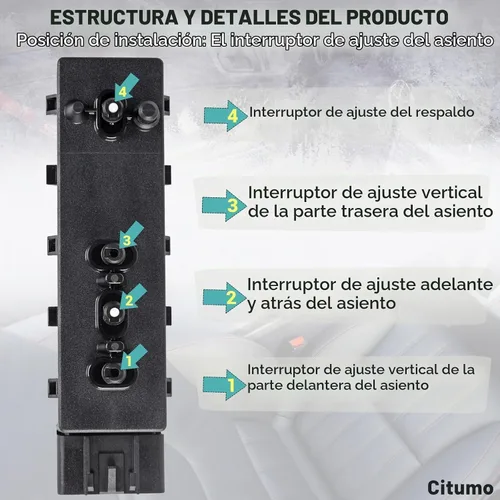 Vista 5 de 25974714 Interruptor de asiento eléctrico Interruptor de ajuste delantero izquierdo lado del conductor para Buick Chevy Cadillac GMC Ajustador Botón