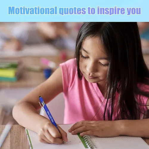 Vista 6 de 10 piezas de bolígrafos inspiradores - Bolígrafos de tinta de bola en masa con punta de lápiz óptico, citas motivacionales, regalos para la escuela