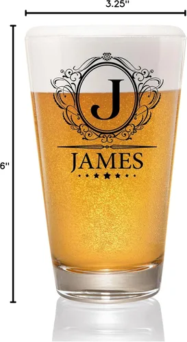 Vista 6 de PREZZY Vaso de cerveza personalizado con letra J inicial, divertido monograma, regalos para hombres, vaso de cerveza con nombre personalizado, 16