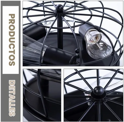 Vista 6 de VILUXY Lámpara de techo industrial negra semiempotrada de 3 luces rústicas con jaula de metal para cocina, sala de estar, comedor, dormitorio