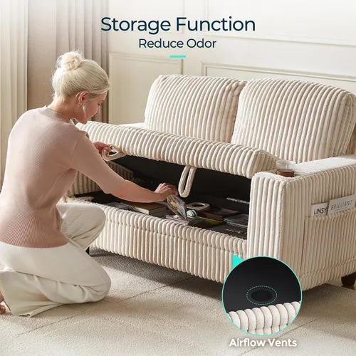 Vista 4 de LINSY HOME Sofá Loveseat con Almacenamiento - Cómodo Sofá de Pana Suave de 2 Plazas con Carga USB y Portavasos, Loveseat de Asiento Profundo