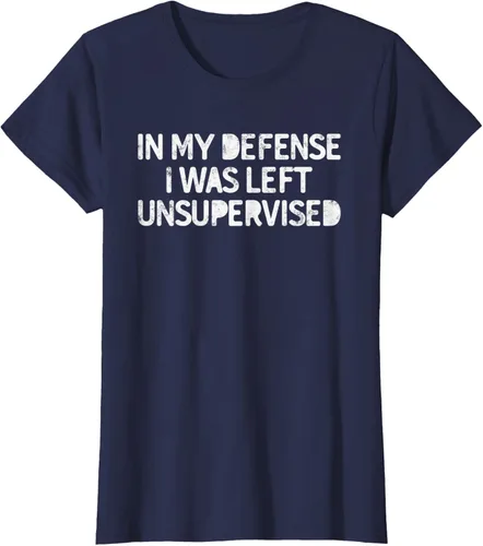 Vista 32 de Camiseta divertida con texto en inglés "Saying In My Defense I Was Left Unsupervised" Negro