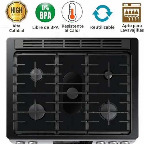 Vista 3 de 3 cubiertas superiores de estufa para quemadores de gas + 2 rellenos de silicona de 21 pulgadas, cubiertas reutilizables para huecos de estufa