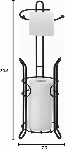 Vista 7 de SunnyPoint Soporte de papel higiénico independiente con almacenamiento, capacidad para 3 rollos de repuesto, acero resistente, acabado negro, fácil