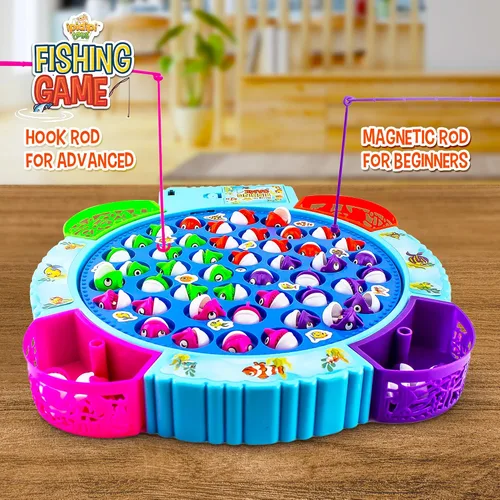 Vista 6 de IPIDIPI TOYS Juego de pesca para niños, 45 peces y 8 bastones, juguete magnético de peces con tablero giratorio y música, actividad de habilidad
