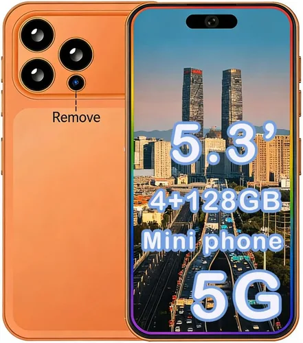 Vista 10 de Mini teléfono desbloqueado HD de 5.3 pulgadas, 4+128 GB, teléfono desbloqueado 5G, teléfono inteligente Android 14, batería de 5000 mAh, SIM Azul