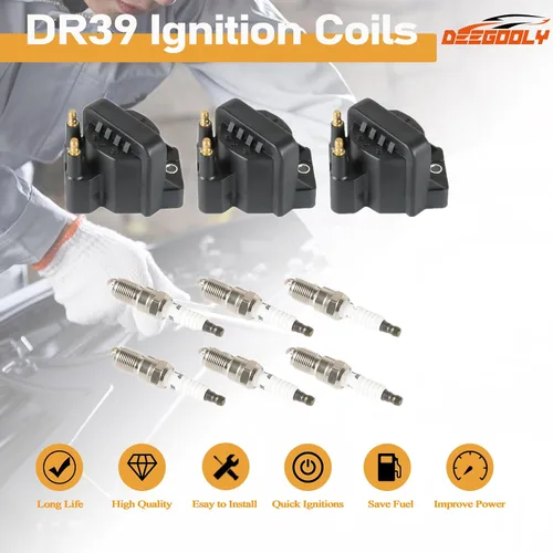 Vista 2 de Paquete de 3 bobinas de encendido DR39 y 6 bujías de iridio compatibles con Buick para Cadillac para Chevrolet para Oldsmobile Pontiac Allure