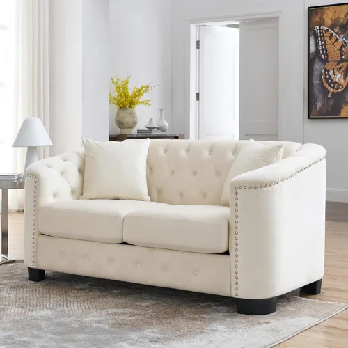 Vista 3 de mikibama Sofá de Amor Chesterfield Moderno de Terciopelo, Sofá Seccional de 59 Pulgadas, Lujoso Sofá Tapizado con Mechones de 2 Asientos con Brazos