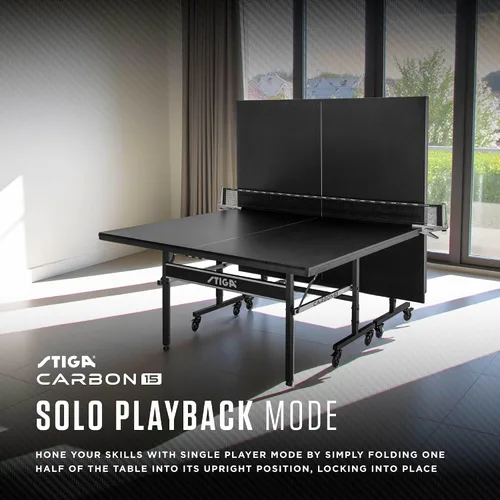 Vista 5 de STIGA Carbon Series Indoor Table Tennis Table with 15mm - 18mm Performance Top, QuickPlay Assembly, Built-in Ball Storage, Foldable Playback Mode &