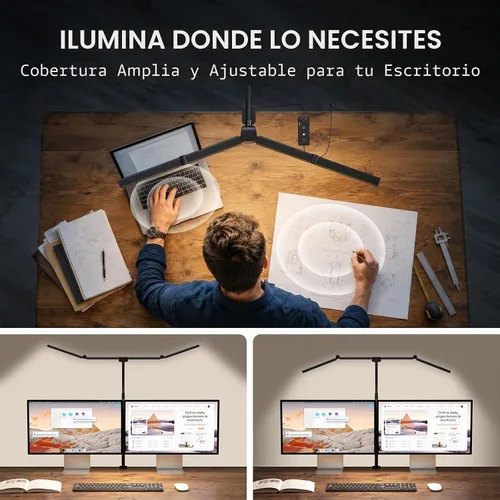 Vista 3 de Lámparas de escritorio LED para oficina en casa, lámpara de escritorio ajustable con brazo oscilante con abrazadera