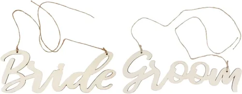 Vista 6 de Efavormart - Juego de 2 letreros de madera natural para silla de novia y novio, caligrafía de 12 x 5 pulgadas, accesorios para fotos de boda