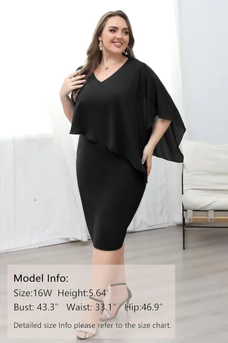 Vista 2 de KIMCURVY Vestido de capa de talla grande para mujer, vestido de tubo con superposición de gasa, vestido midi para boda, cóctel, fiesta