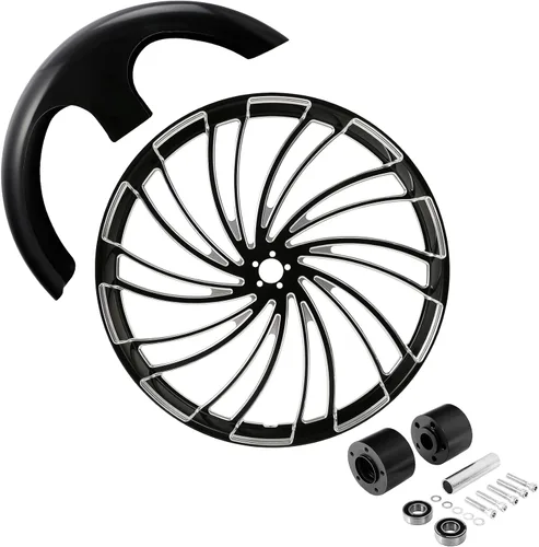 Vista 25 de TCMT Llanta de rueda delantera de 21", buje de rueda de brida de doble disco con guardabarros delantero negro sin pintar, compatible con modelos