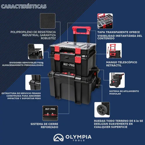 Vista 5 de Sistema modular de almacenamiento de cajas de herramientas – 250 libras de polietileno de alta densidad de plástico resistente, mango de metal