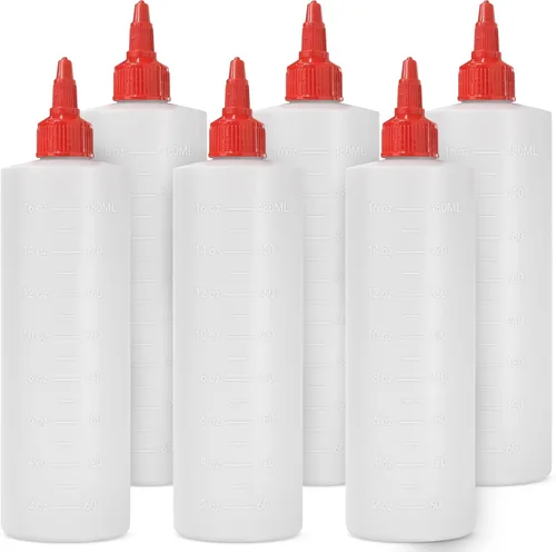 Vista 8 de Paquete de 6 botellas de plástico para salsas, botellas exprimibles de condimentos de 8 onzas para líquidos, botella de chorro sin BPA con tapa