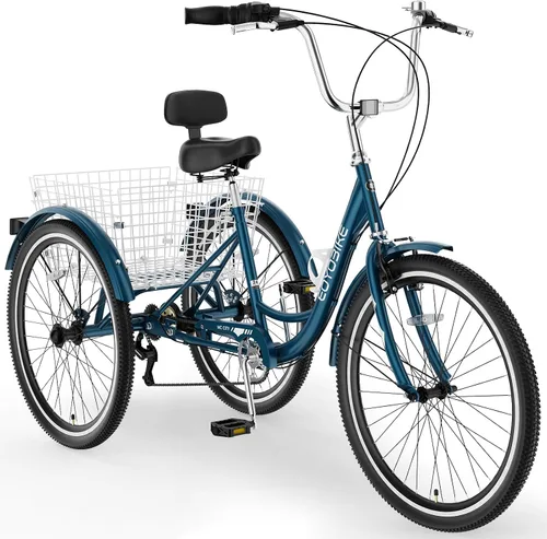 Vista 11 de MOONCOOL Triciclos para adultos de 3 ruedas y 7 velocidades, triciclos para adultos de 20/24/26 pulgadas, bicicleta de 3 ruedas con cesta