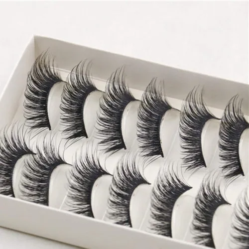 Vista 4 de False Eyelashes, smytshop 10 pares de grosor de largo Cruz False Eyelashes Black banda Fake Eye Lashes