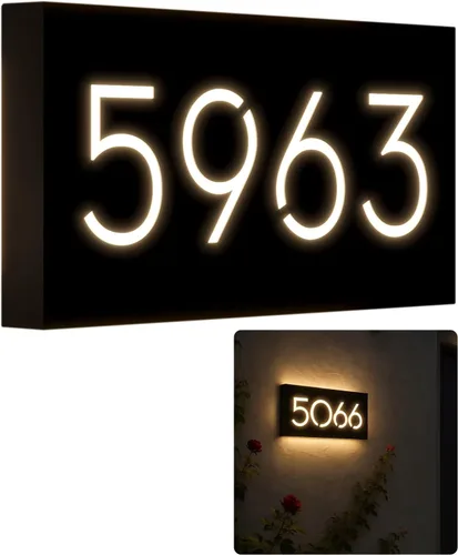 Vista 11 de Números de casa LED de 12V para casa, retroiluminación de calle, números de casa modernos personalizados, señal de dirección iluminada, placa de Luz