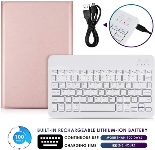 Vista 4 de Funda de teclado para Galaxy Tab A8 de 10.5 pulgadas 2022 (SM-X200/X205/X207), funda de cuero delgada y ligera con teclado desmontable