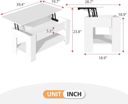 Vista 2 de Mesa de centro elevable con almacenamiento para sala de estar, mesa consola de madera rústica, mesa de té central de escritorio oculta para muebles