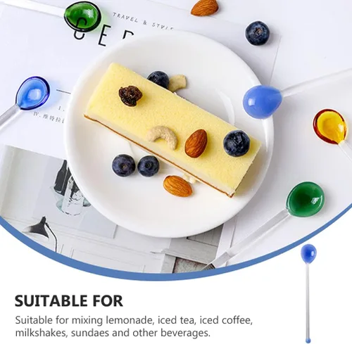 Vista 8 de FOMIYES Cuchara de cristal, 6 cucharas de café, varilla de agitación, cuchara mezcladora de azúcar, cucharadita de helado para café, helado, postre