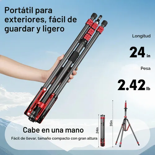 Vista 3 de FreeSea Soporte de luz de fibra de carbono MT-02C, trípode ajustable