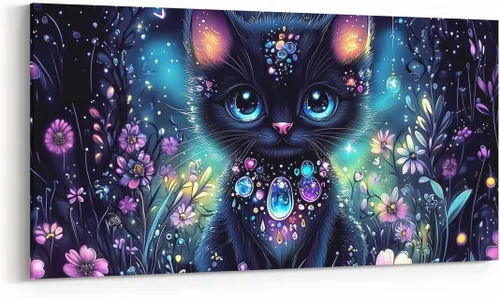 Vista 26 de Daisy Florals Wall Artwork Decor,Cartoon Blue Wildflowers Wall Painting for Boys Girls Women,Retro Country Style 38" Lx19 W