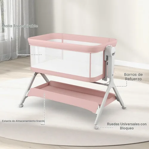 Vista 6 de INFANS - Moisés de bebé 5 en 1 con mecedora manual suave Rosa