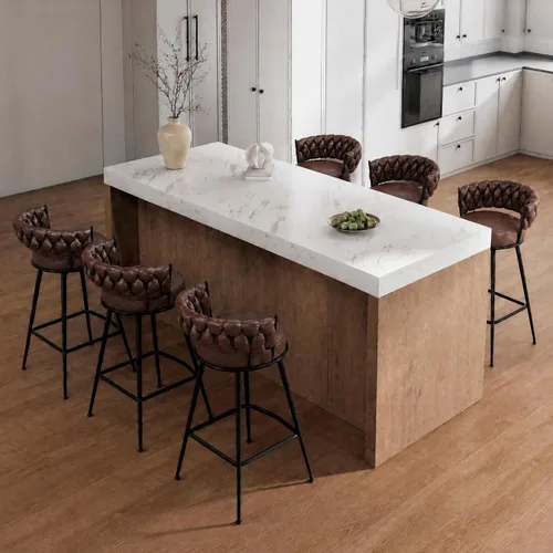 Vista 17 de Juego de 2 taburetes de bar tapizados para encimera de cocina, color beige