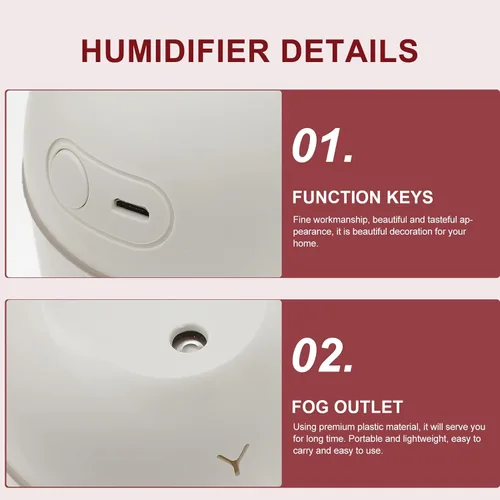 Vista 2 de Ciieeo Mini humidificador portátil USB silencioso humectante de aire para el hogar y la oficina, humidificador de escritorio ligero y silencioso