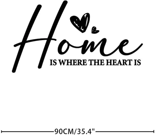 Vista 4 de Calcomanías de vinilo con cita para pared, con texto en inglés «Home is Where The Heart is», calcomanías de pared motivacionales con frases