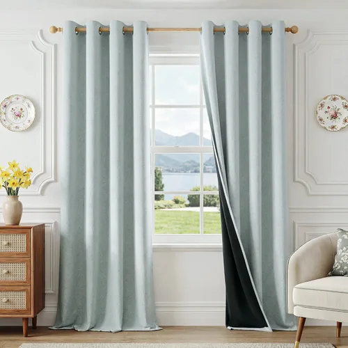 Vista 31 de FMFUNCTEX - Cortinas 100% opacas color beige de 40 x 63 pulgadas para dormitorio, 2 paneles Black out Drapes, Thermal Insulated Noise Reducing