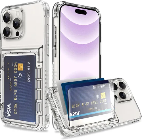 Vista 27 de Funda tipo cartera para iPhone 13 Pro Max con 3 ranuras para tarjetas de crédito, a prueba de golpes, híbrida, resistente, transparente Cubierta