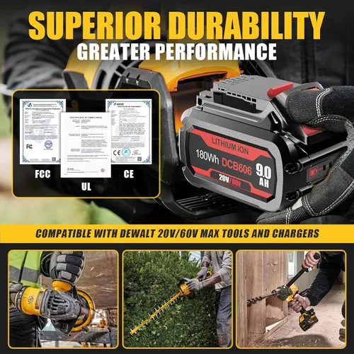 Vista 6 de Reemplazo de 20V/60V 9.0Ah para Dewalt 20V/60V Flexvolt Batería DCB609 DCB606 DCB612 Compatible con herramientas eléctricas inalámbricas Dewalt