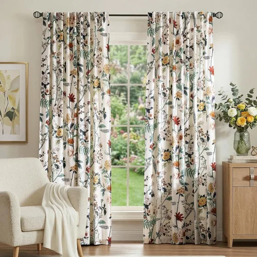Vista 15 de MUSSEL Cortinas florales de terciopelo de 63 pulgadas de largo, cortinas botánicas de lujo para oscurecer la habitación, 2 paneles de colibrí