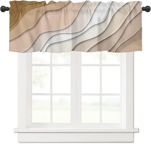 Vista 20 de Cortina de cenefa negra degradada para ventanas de kithchen, negro, blanco, gris, degradado, moderno, abstracto, geométrico, cenefa con bolsillo