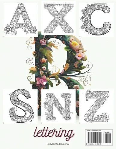 Vista 2 de 101 floral letters,adult color book Lettering