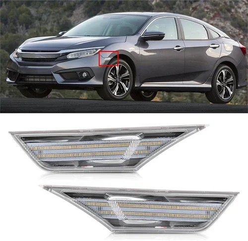 Vista 4 de Luces LED de posición laterales de 10ª generación para Honda Civic Sedan Coupe Hatchback Switchback de 2016-2021 Ámbar/Blanco Señal de giro