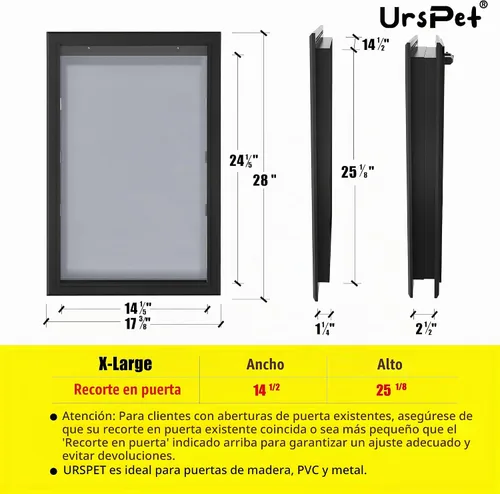Vista 5 de Puerta extra grande para perros para puertas exteriores, puerta de aluminio resistente para climas extremos, tamaño de recorte 14 1/2 pulgadas