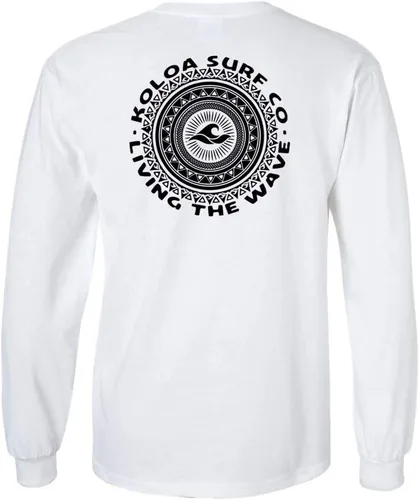 Vista 9 de Koloa Surf - Camiseta de algodón de manga larga con logotipo de círculo tribal para hombre, talla regular, grande y alta Azul acuático/logotipo