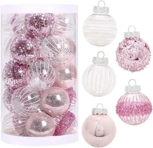 Vista 14 de 25 bolas de Navidad de 2.36 pulgadas, inastillables, adornos colgantes para árbol de Navidad, decoraciones de Navidad, color negro y dorado