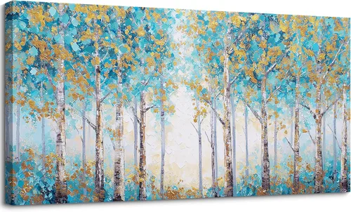 Vista 11 de SLYCAY Lienzo grande con árbol de la vida dorado para pared, pintura de paisaje, naturaleza, nieve, montaña, lago, paisaje, decoración de pared