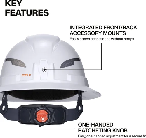 Vista 2 de Klein Tools 60400T2 - Casco duro tipo 2, ala completa sin ventilación, clase E, suspensión de 6 puntos con soportes para accesorios y acolchado